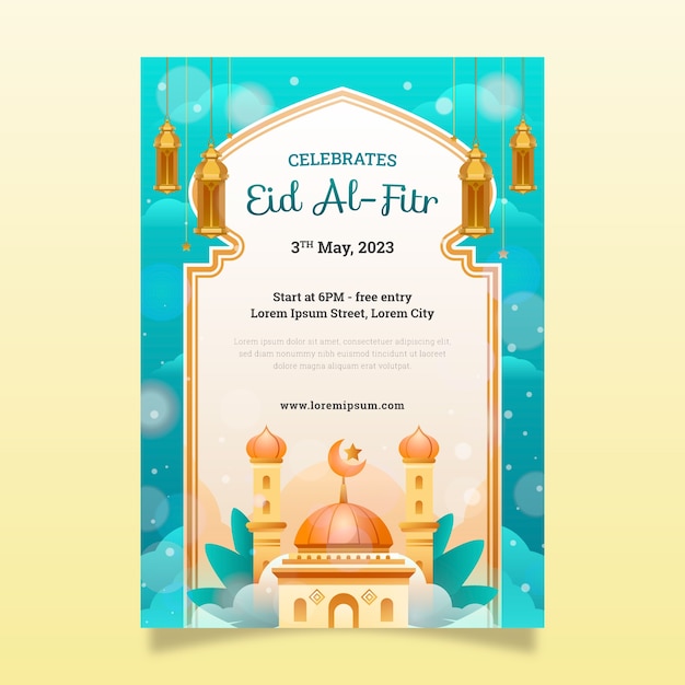 Vector gratuito plantilla de póster vertical degradado para la celebración de eid al-fitr