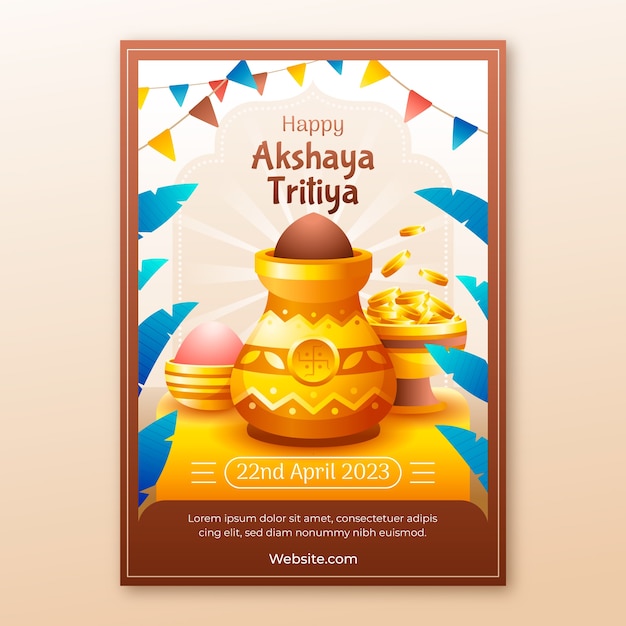 Vector gratuito plantilla de póster vertical degradado para la celebración del festival akshaya tritiya