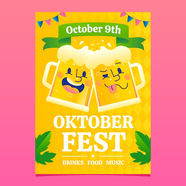 Plantilla de póster vertical degradado para la celebración del festival de la cerveza oktoberfest