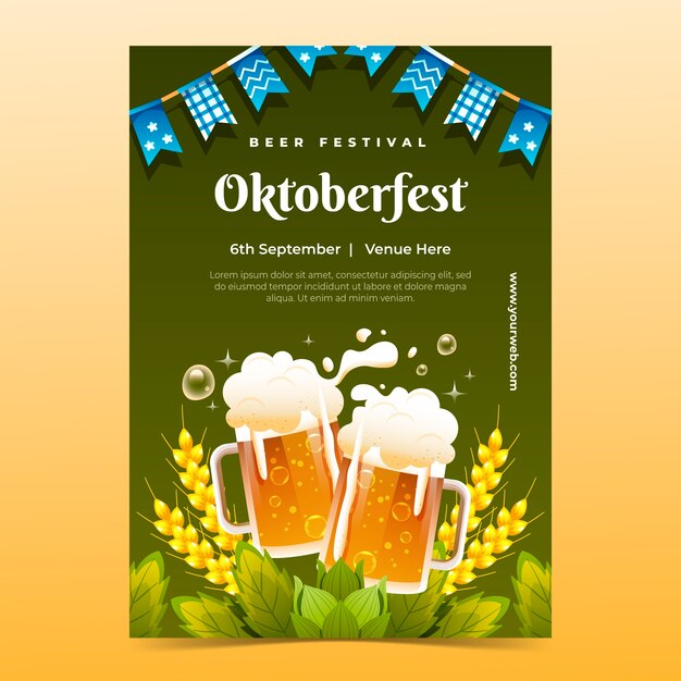 Plantilla de póster vertical degradado para la celebración del festival de la cerveza oktoberfest