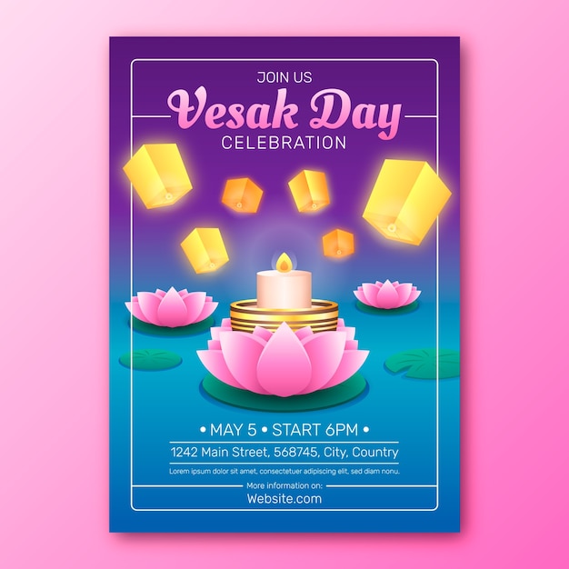 Vector gratuito plantilla de póster vertical degradado para la celebración del festival del día de vesak