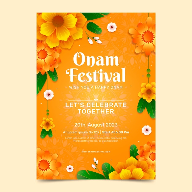 Plantilla de póster vertical degradado para la celebración del festival onam