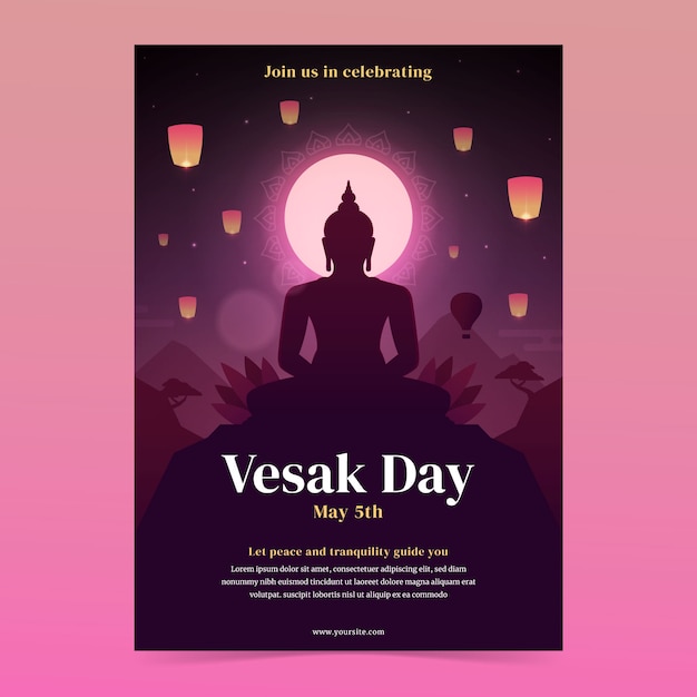 Plantilla de póster vertical degradado para la celebración del festival vesak