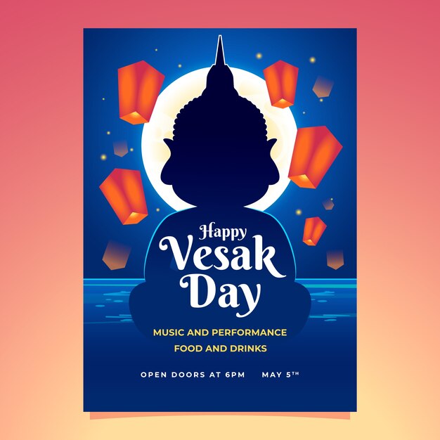 Plantilla de póster vertical degradado para la celebración del festival vesak