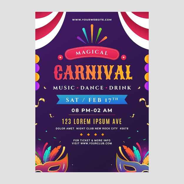 Plantilla de póster vertical degradado para la celebración de la fiesta de carnaval