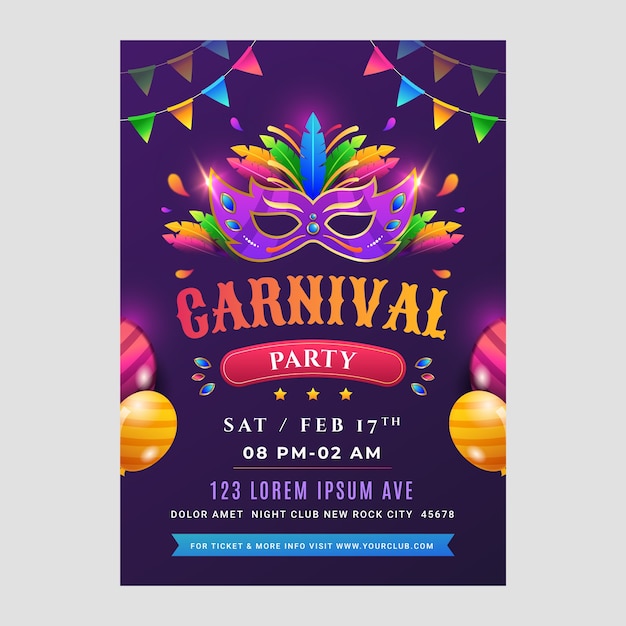 Plantilla de póster vertical degradado para la celebración de la fiesta de carnaval