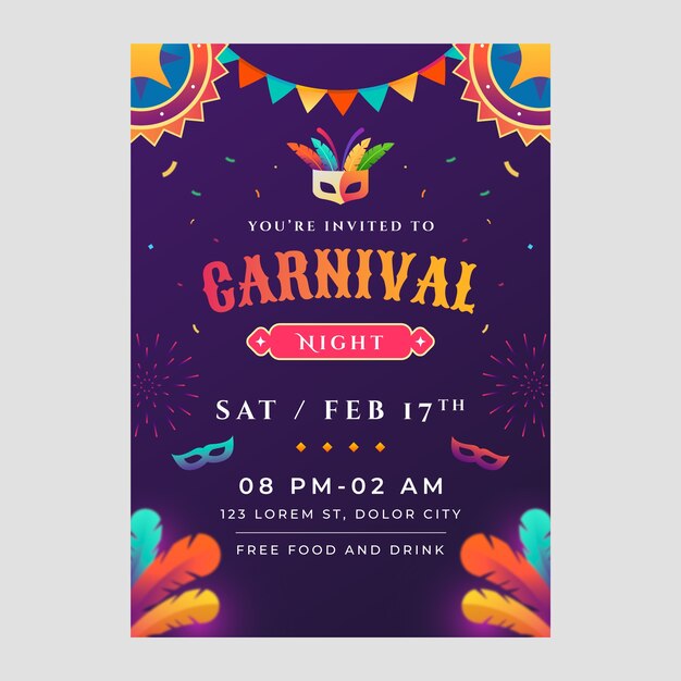 Plantilla de póster vertical degradado para la celebración de la fiesta de carnaval