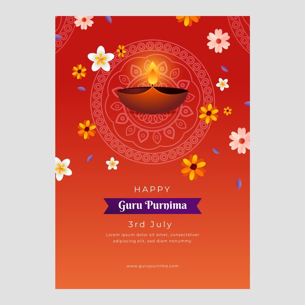 Plantilla de póster vertical degradado para la celebración de guru purnima