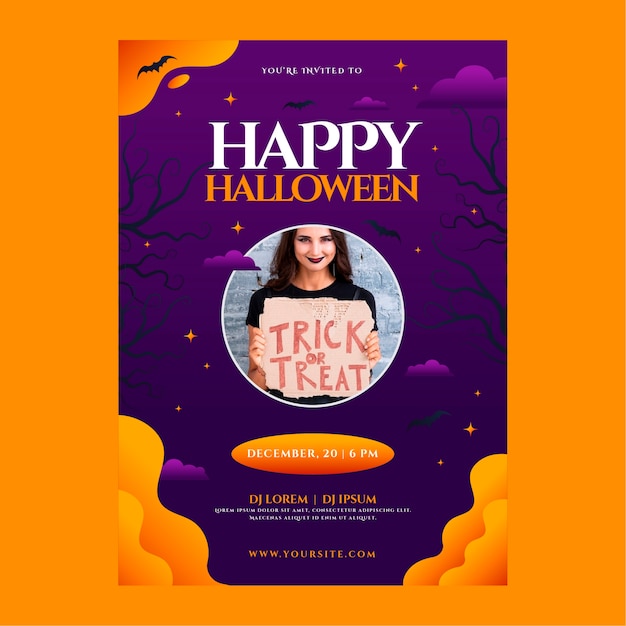 Vector gratuito plantilla de póster vertical degradado para celebración de halloween