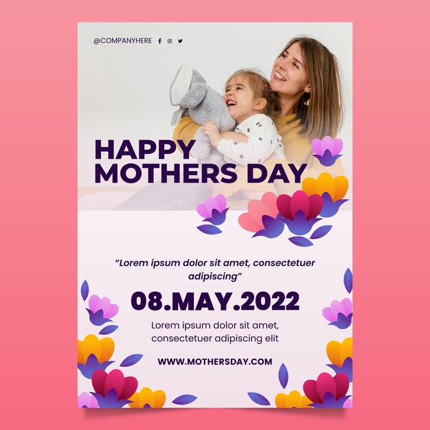 Plantilla de póster vertical degradado del día de la madre