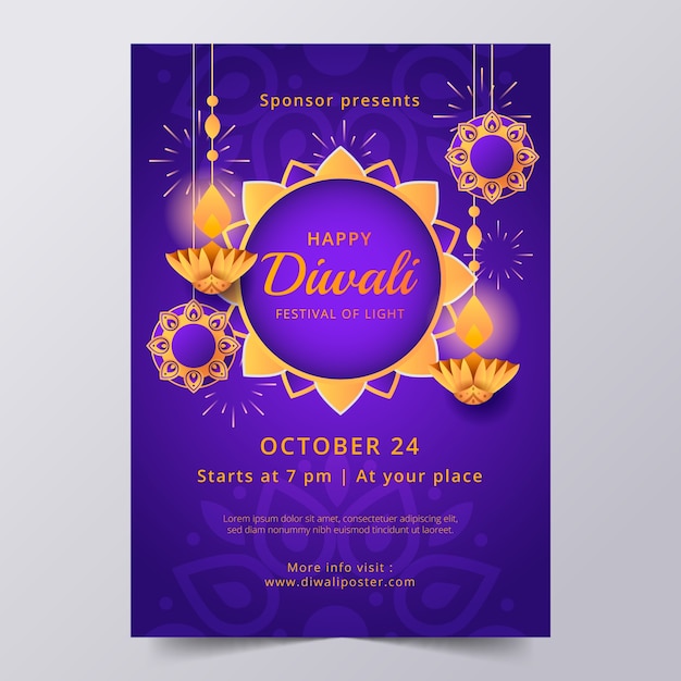 Plantilla de póster vertical degradado de diwali