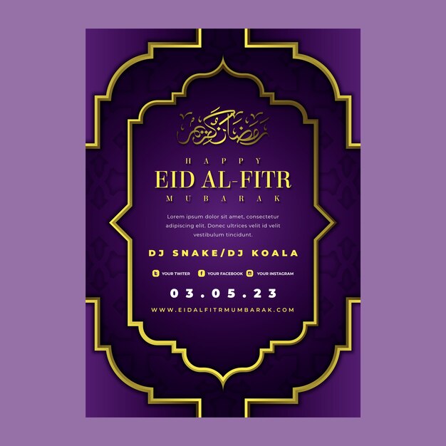 Plantilla de póster vertical degradado eid al-fitr