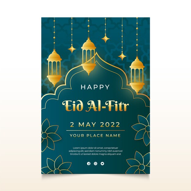 Plantilla de póster vertical degradado eid al-fitr