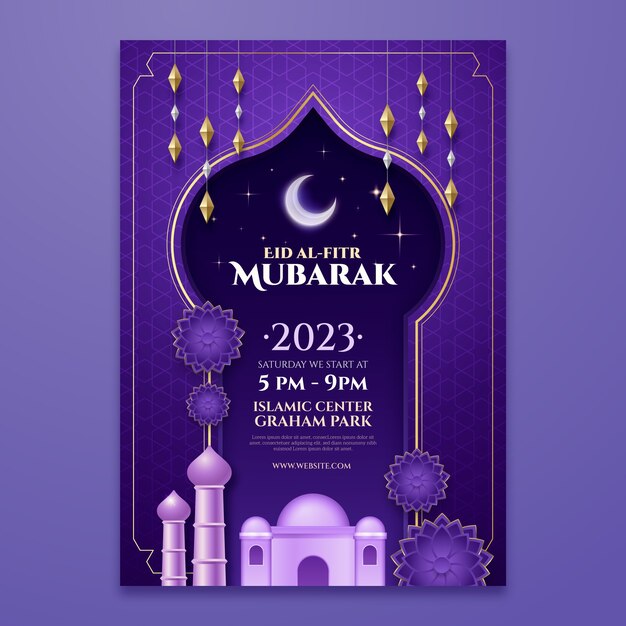 Plantilla de póster vertical degradado eid al-fitr