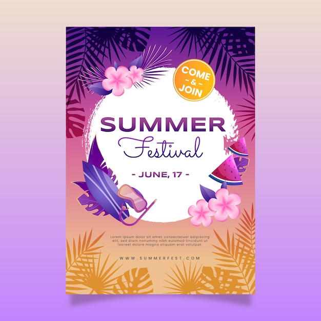 Vector gratuito plantilla de póster vertical degradado para festival de verano