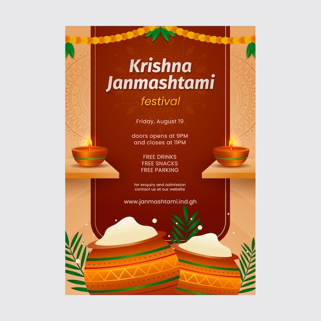 Vector gratuito plantilla de póster vertical degradado janmashtami