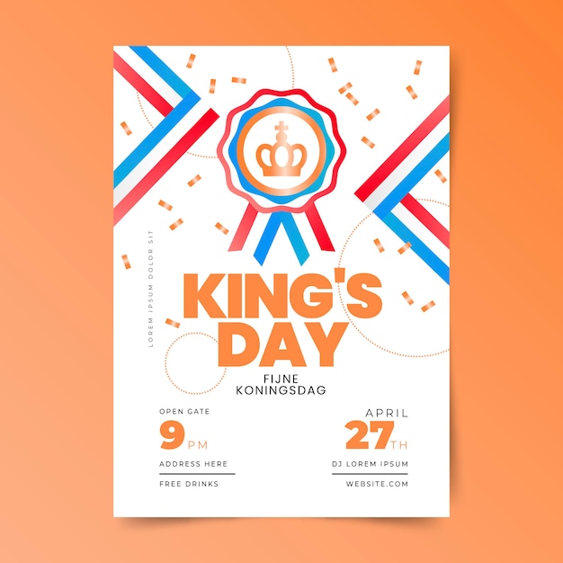 Vector gratuito plantilla de póster vertical degradado koningsdag