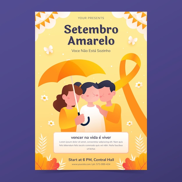 Vector gratuito plantilla de póster vertical degradado para el mes brasileño de prevención del suicidio