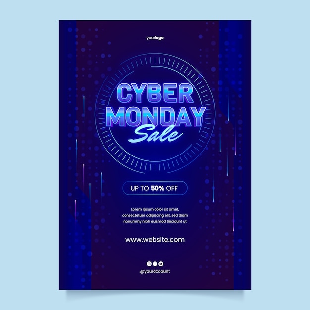 Plantilla de póster vertical degradado para venta de cyber monday