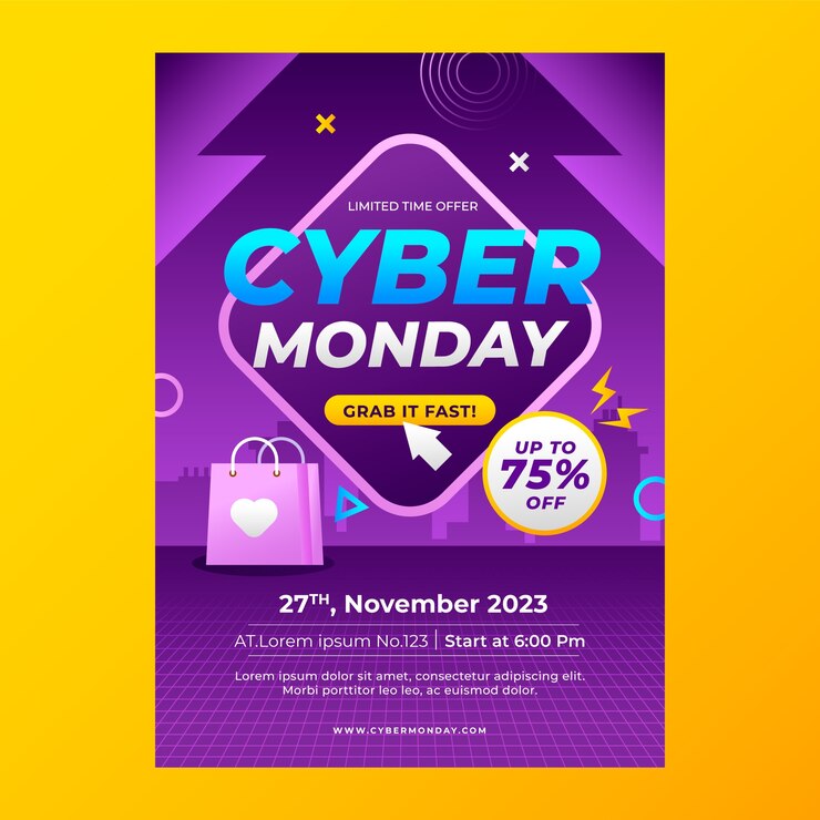Vector gratuito plantilla de póster vertical degradado para venta de cyber monday