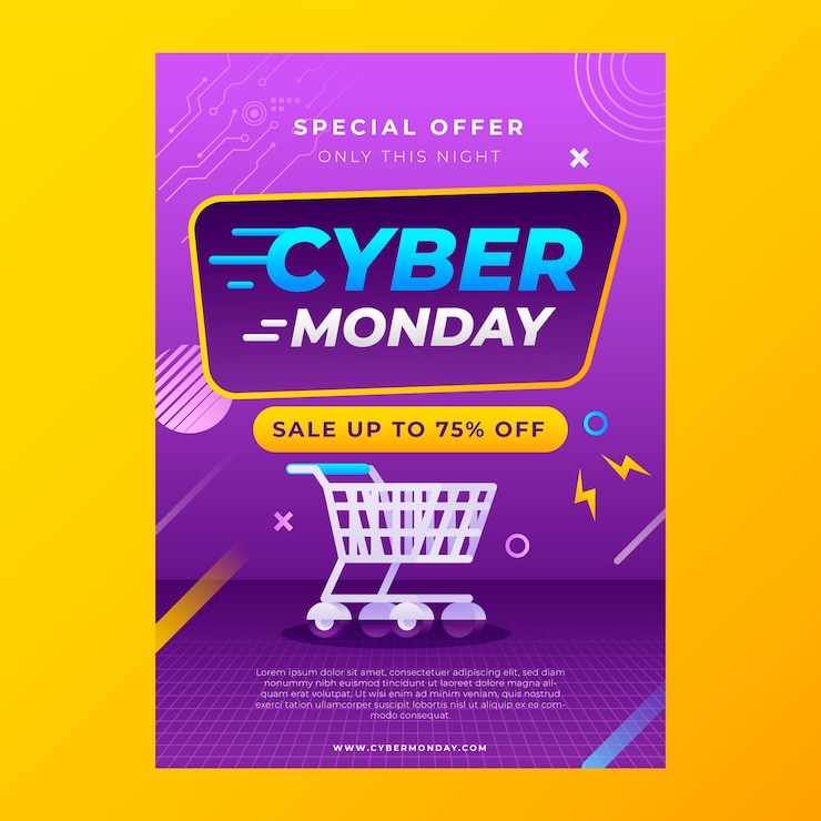 Vector gratuito plantilla de póster vertical degradado para venta de cyber monday