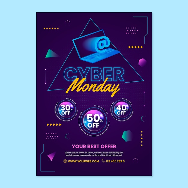 Vector gratuito plantilla de póster vertical degradado para venta de cyber monday