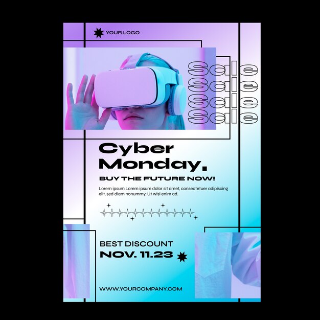 Plantilla de póster vertical degradado para venta de cyber monday