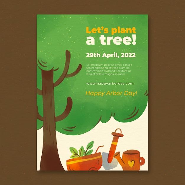 Plantilla de póster vertical del día del árbol en acuarela