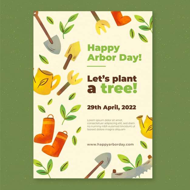 Plantilla de póster vertical del día del árbol en acuarela