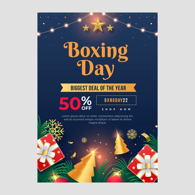 Plantilla de póster vertical del día del boxeo degradado