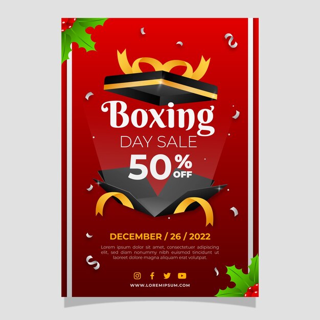 Vector gratuito plantilla de póster vertical del día del boxeo degradado