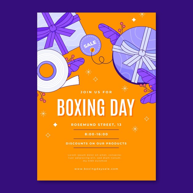 Plantilla de póster vertical del día del boxeo dibujado a mano