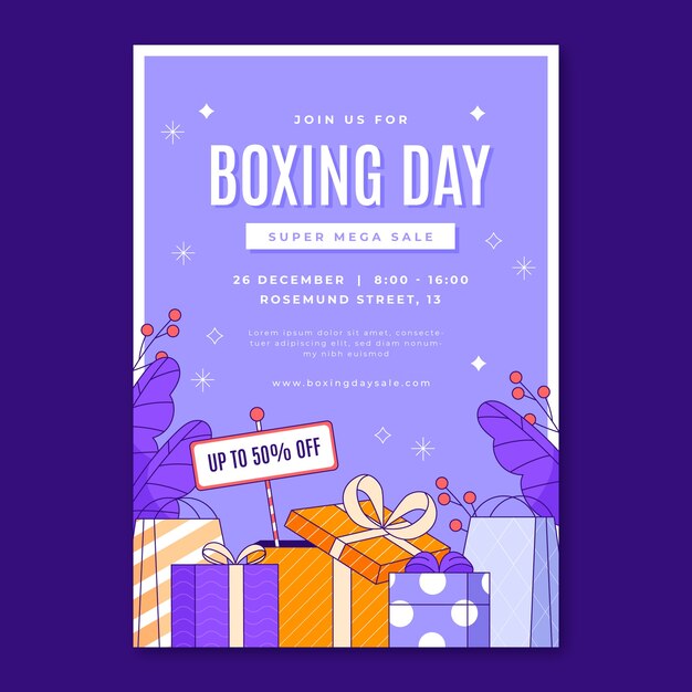 Plantilla de póster vertical del día del boxeo dibujado a mano