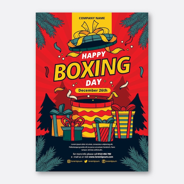 Plantilla de póster vertical del día del boxeo dibujado a mano