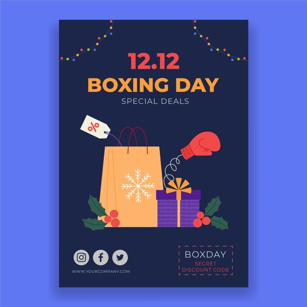 plantilla de póster vertical del día del boxeo plano