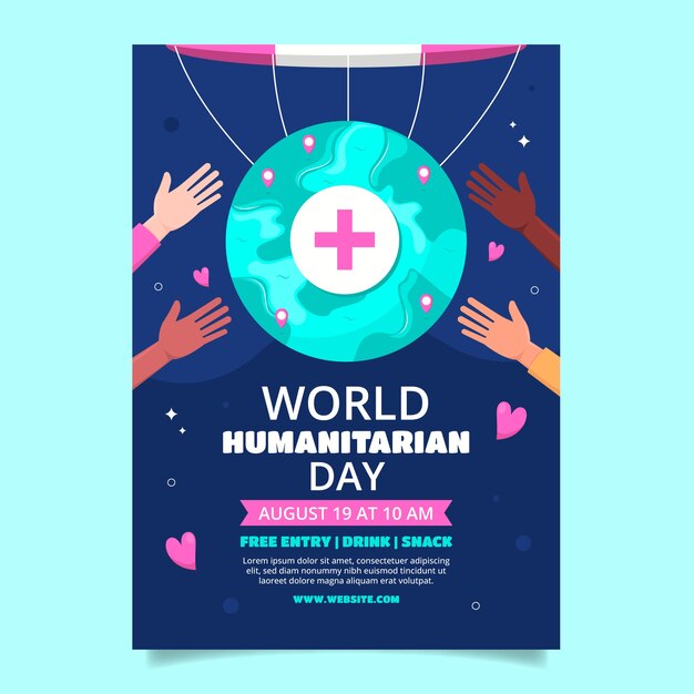 Vector gratuito plantilla de póster vertical del día humanitario mundial plano