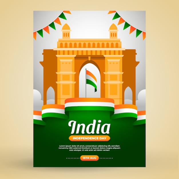 Vector gratuito plantilla de póster vertical del día de la independencia de india degradado