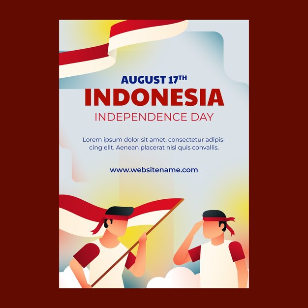 Plantilla de póster vertical del día de la independencia de indonesia degradado