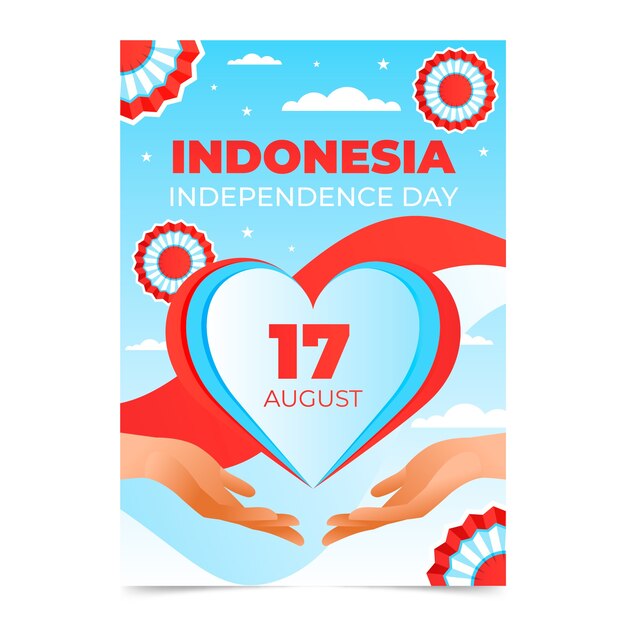 Plantilla de póster vertical del día de la independencia de indonesia degradado