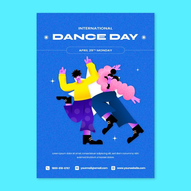 plantilla de póster vertical del día internacional de la danza con gradiente