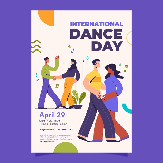 plantilla de póster vertical del día internacional de la danza plana