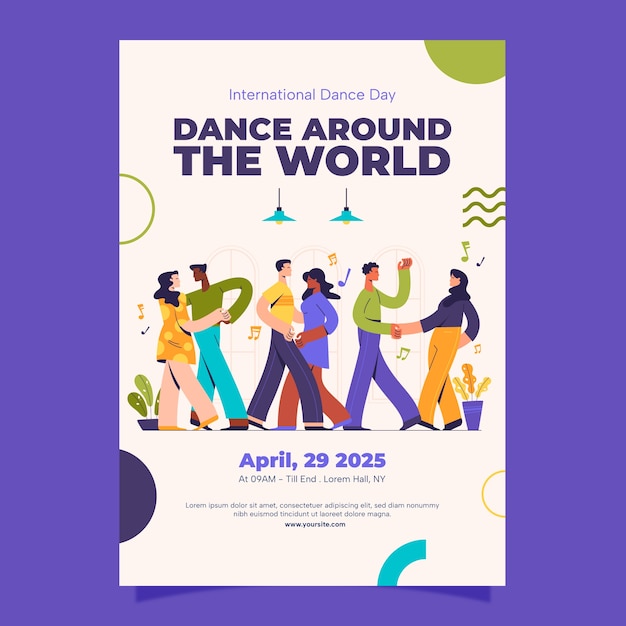 plantilla de póster vertical del día internacional de la danza plana