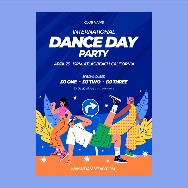 plantilla de póster vertical del día internacional de la danza plana