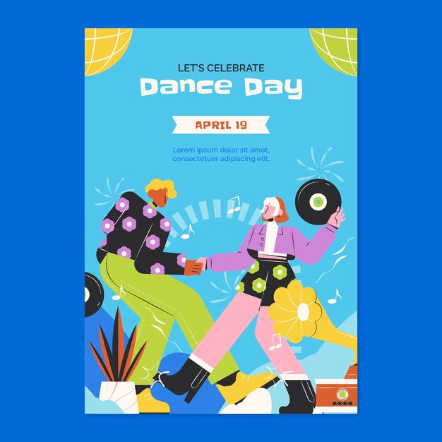 plantilla de póster vertical del día internacional de la danza plana