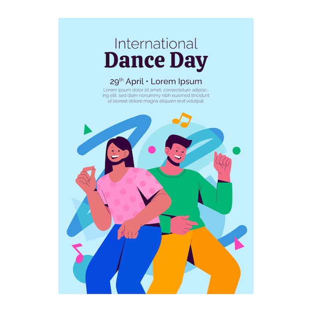 plantilla de póster vertical del día internacional de la danza plana