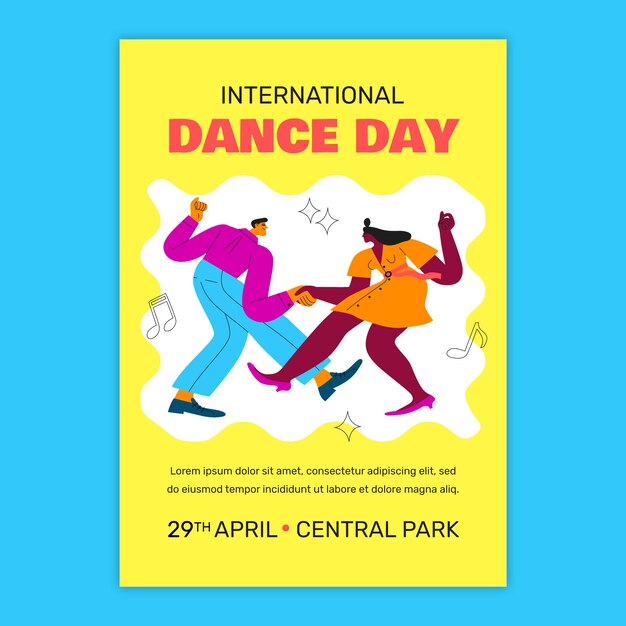 plantilla de póster vertical del día internacional de la danza plana