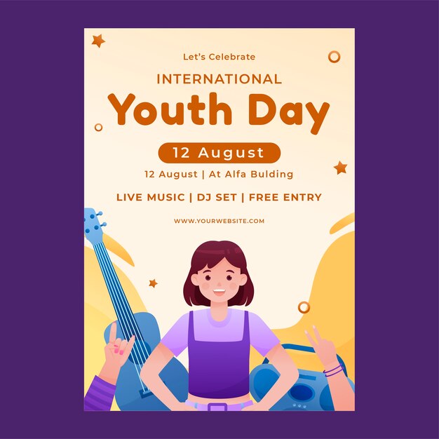 Plantilla de póster vertical del día internacional de la juventud degradado