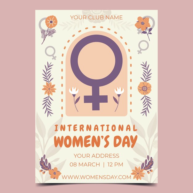 Plantilla de póster vertical del día internacional de la mujer dibujado a mano