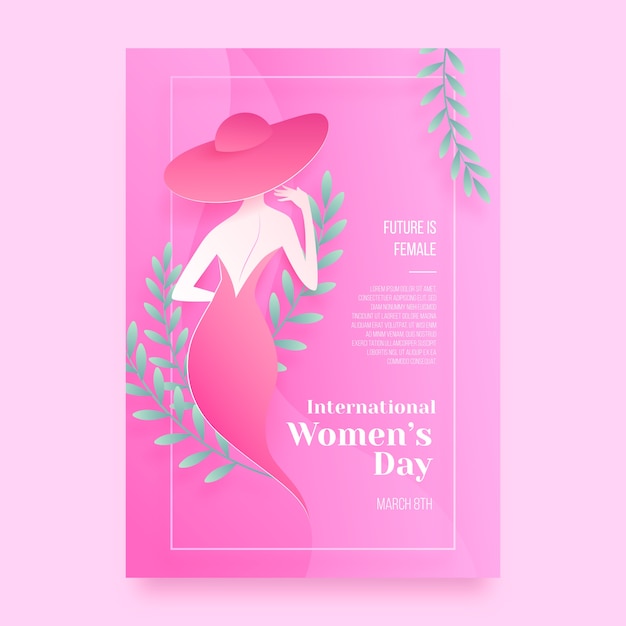 Plantilla de póster vertical del día internacional de la mujer de estilo papel