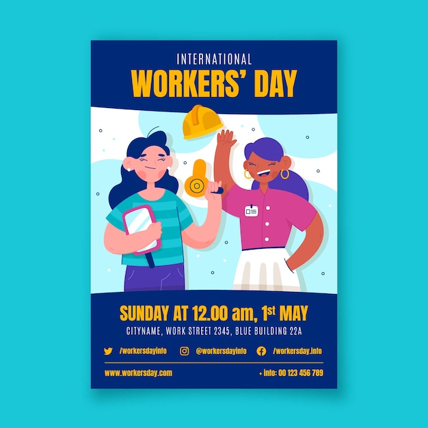 Vector gratuito plantilla de póster vertical del día internacional del trabajador plano